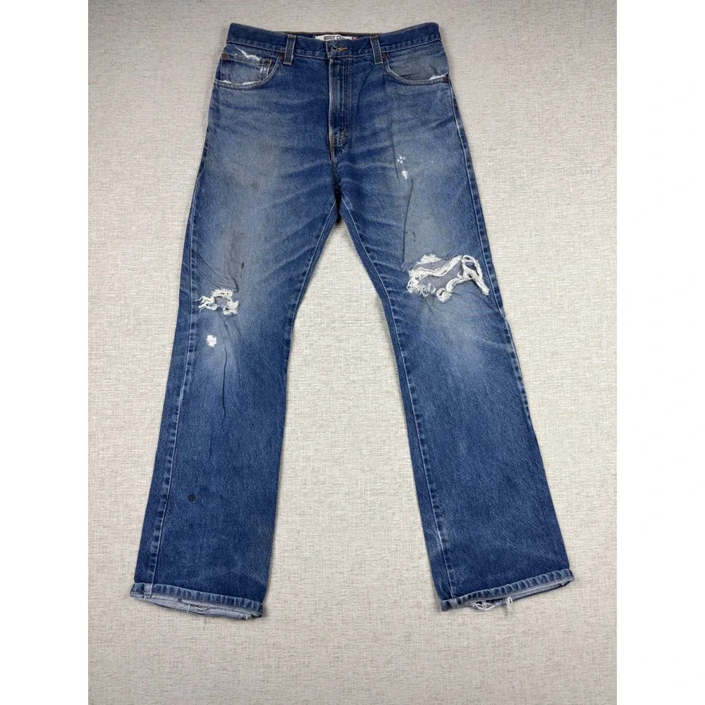 Vintage Levis 517 Bootcut Mens 34x34 Blue Distressed Denim Jeans